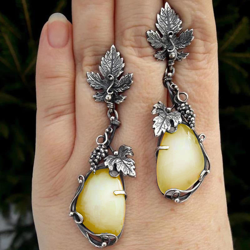 Wholesale Antique silver metal grape vine leaf handmade earrings